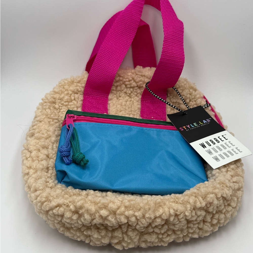 Pink and Blue Sherpa Tote Bag Style Lab back pack